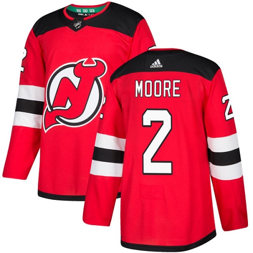 Adidas Devils #2 John Moore Red Home Authentic Stitched NHL Jersey - Click Image to Close